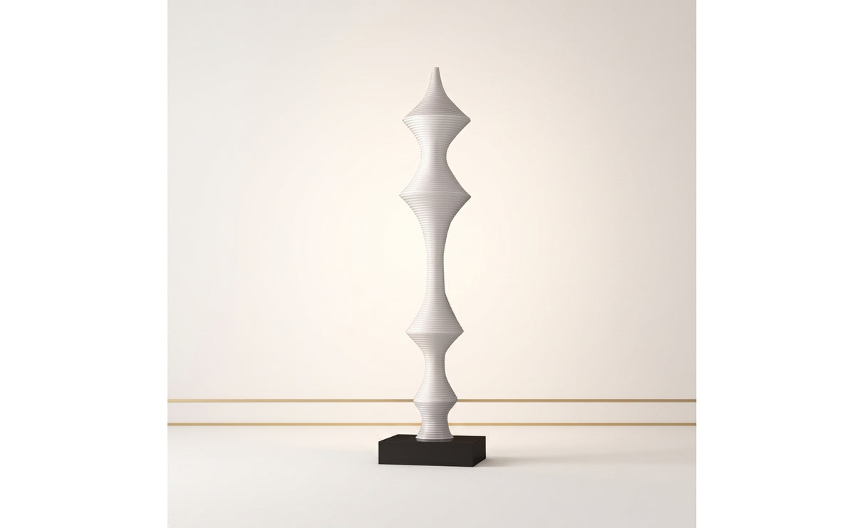 Tall Slender Floor Statue Modern Ribbed Geometric Sculpture Minimalist Floor Statue with Rectangular Base for Living Room, Entryway, Reception Area
