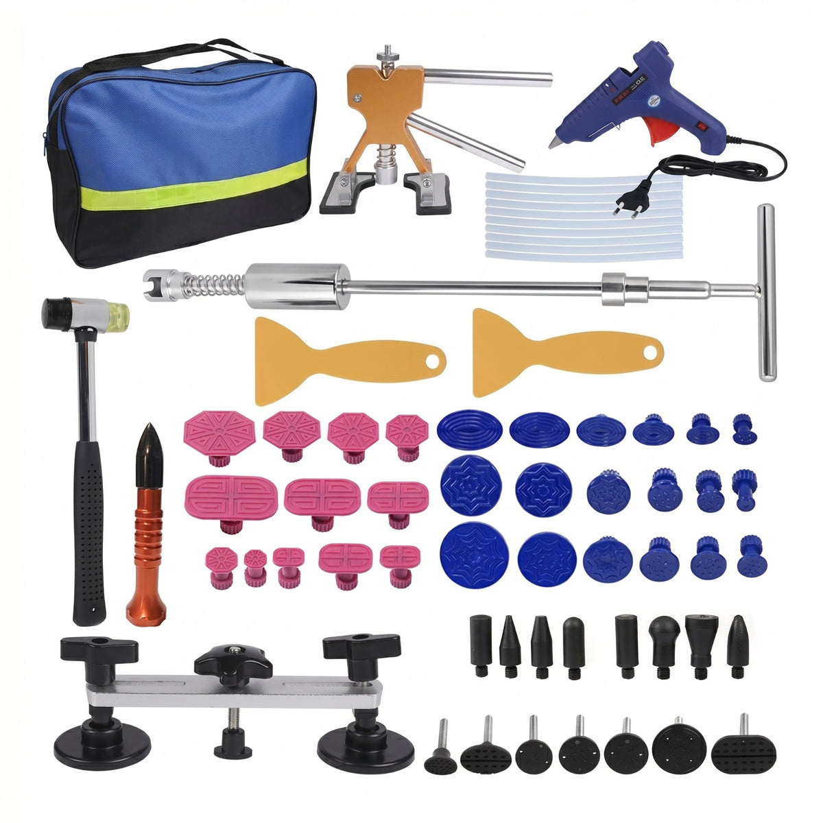 63 Pieces Car Ding Repair Kit Spring Loaded Ding Puller Kit Anodized Slide Hammer
