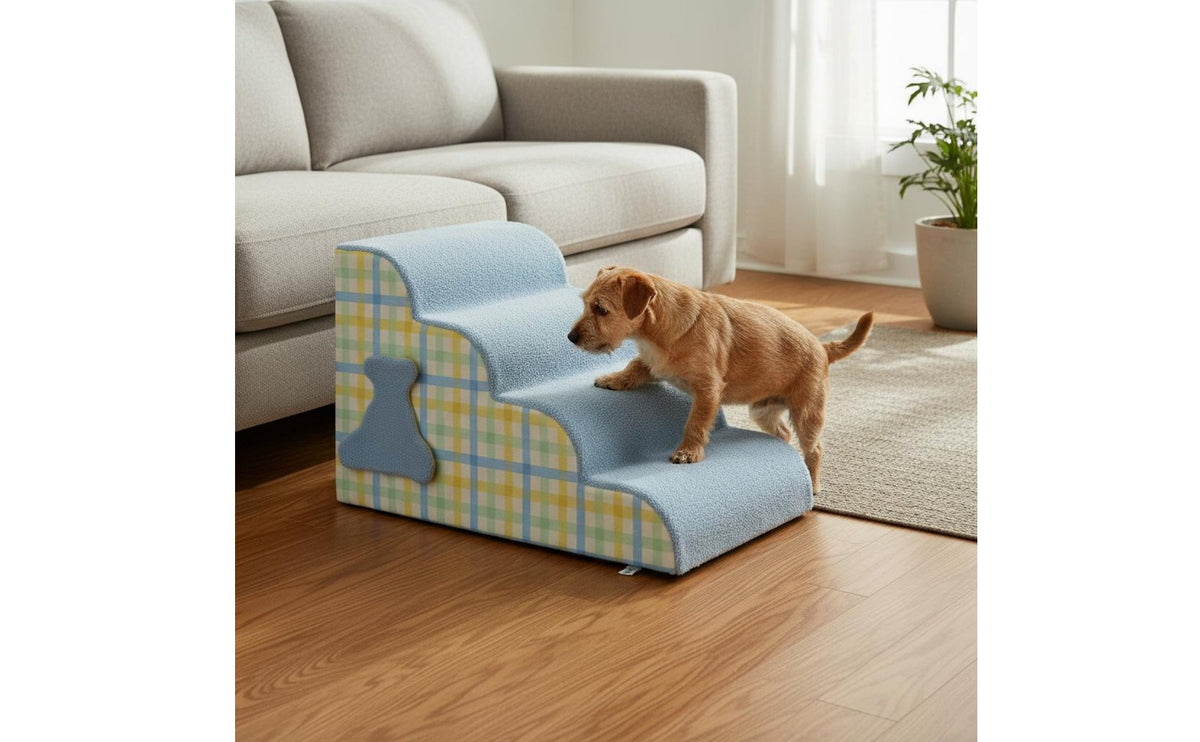 Removable and Washable Cover Soft Pet Steps Non-Slip Foam Dog Ladder Lightweight Plaid Dog Bed Stairs for Small Dogs, Senior Pets, Cats, Bedroom, Living Room