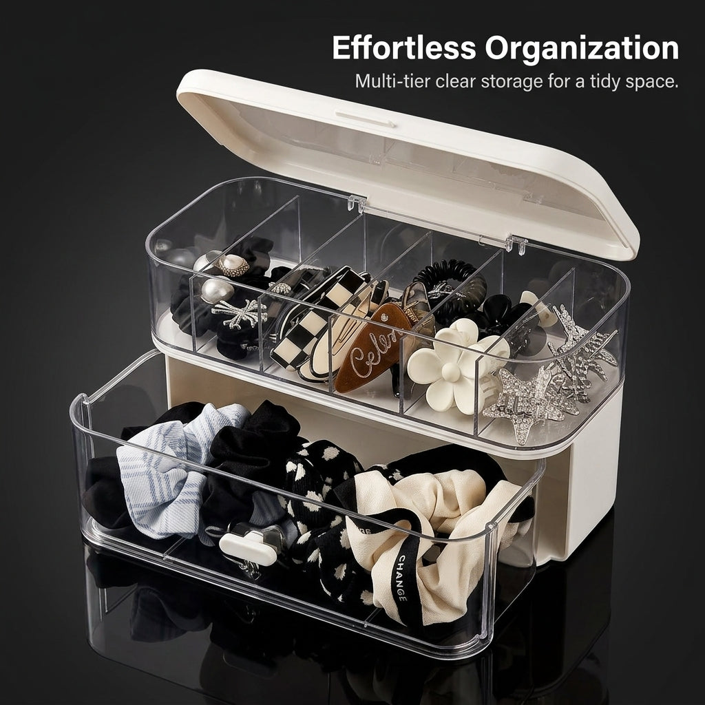 Daily Lens Holder Cosmetic Contact Storage, Transparent Acrylic Multi Compartment Organizer, Makeup Table Dresser, Box