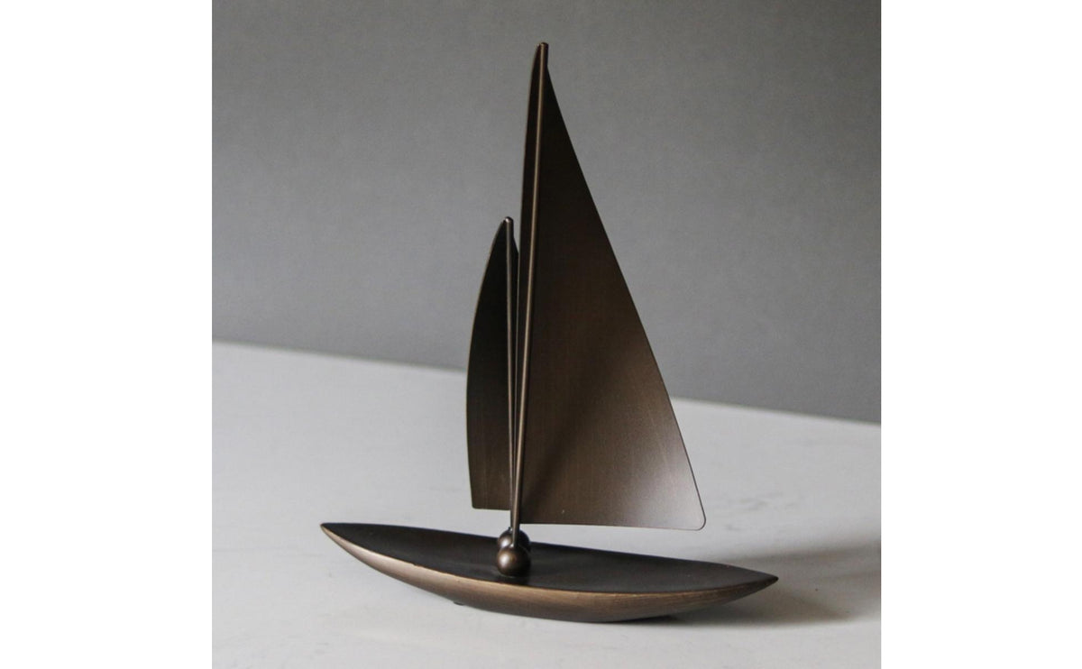Sailboat Statue with Curved Hull Matte Black Sailboat Sculpture Minimalist Sailing Boat Model for Office Desk