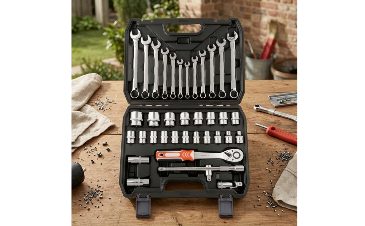 Socket Tool Kit Metric Socket Set with Case Professional-Grade Tool Set with Storage Case for Automotive Repair, Garage, Roadside Emergency