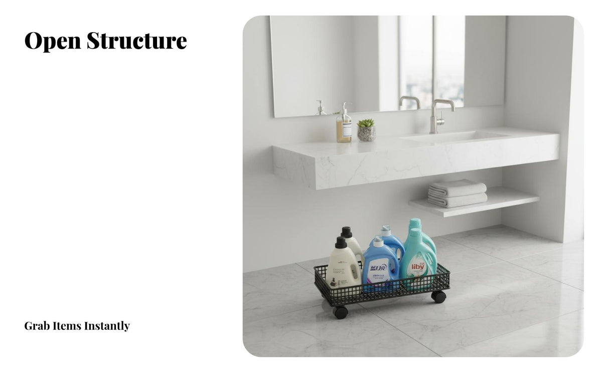 With Wheels Mobile Laundry Holder Space Saving Under Sink Rolling Cart Easy Mobility Rolling Storage Cart Lockable Casters for Bathroom, Kitchen