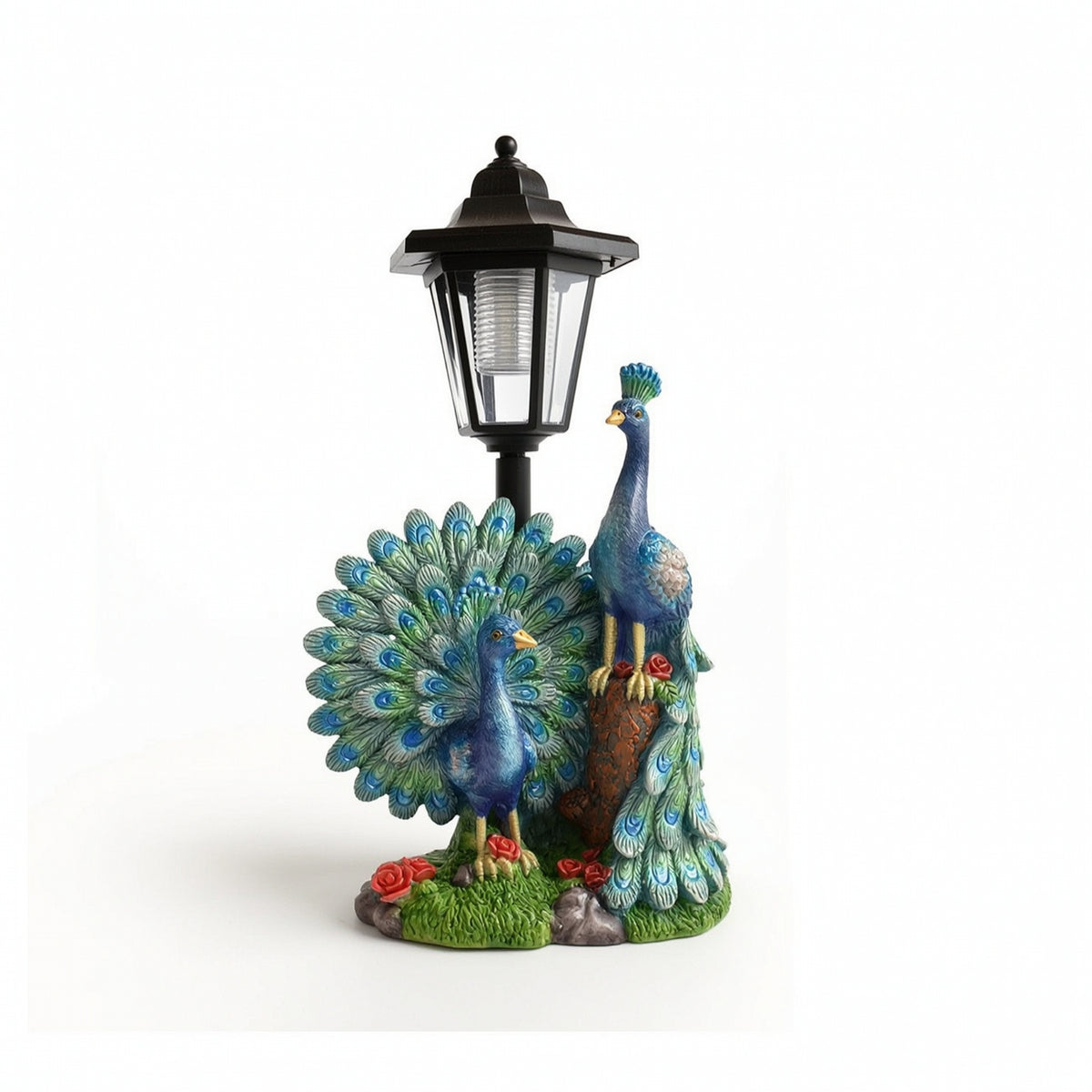 Peacock Statue with Solar Lantern Waterproof Peacock Statue with Lantern Resin
