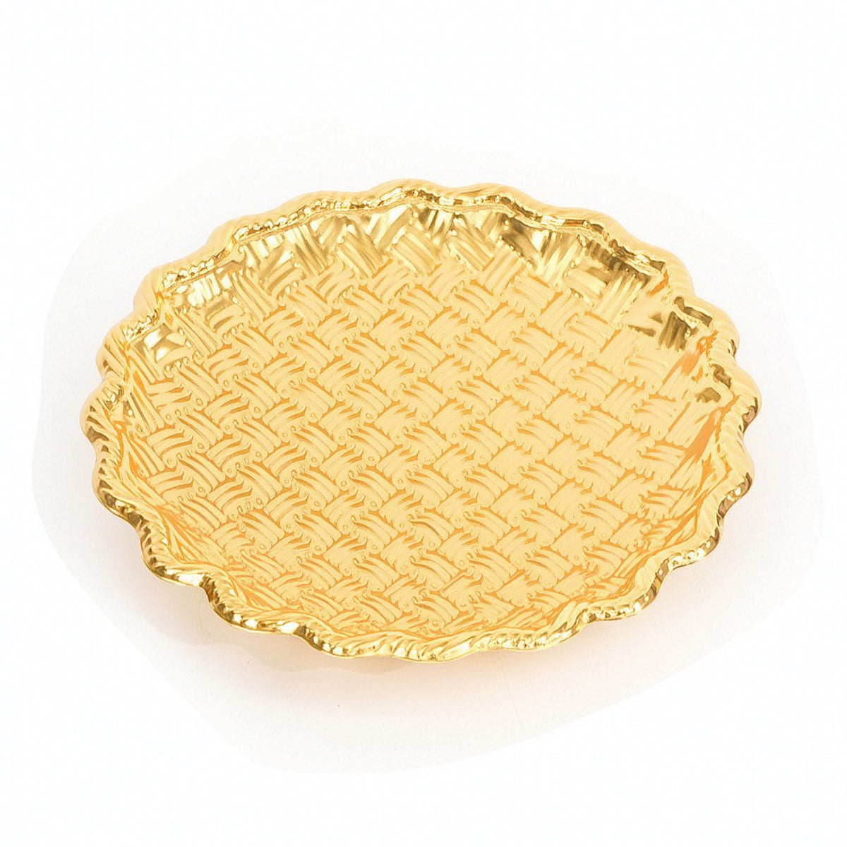 Gold Electroplated Iron Fruit Tray Embossed Tray with Scalloped Edge Decorative Lightweight for Sideboard