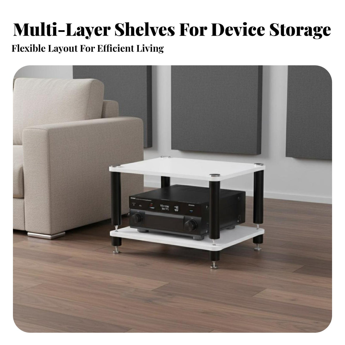 Sturdy Construction High-Fidelity Amplifier Stand Stable and Long-Lasting Shock Absorption Equipment Shelf Steel-Wood Structure Audio Component Rack Modern Design for Audiophiles