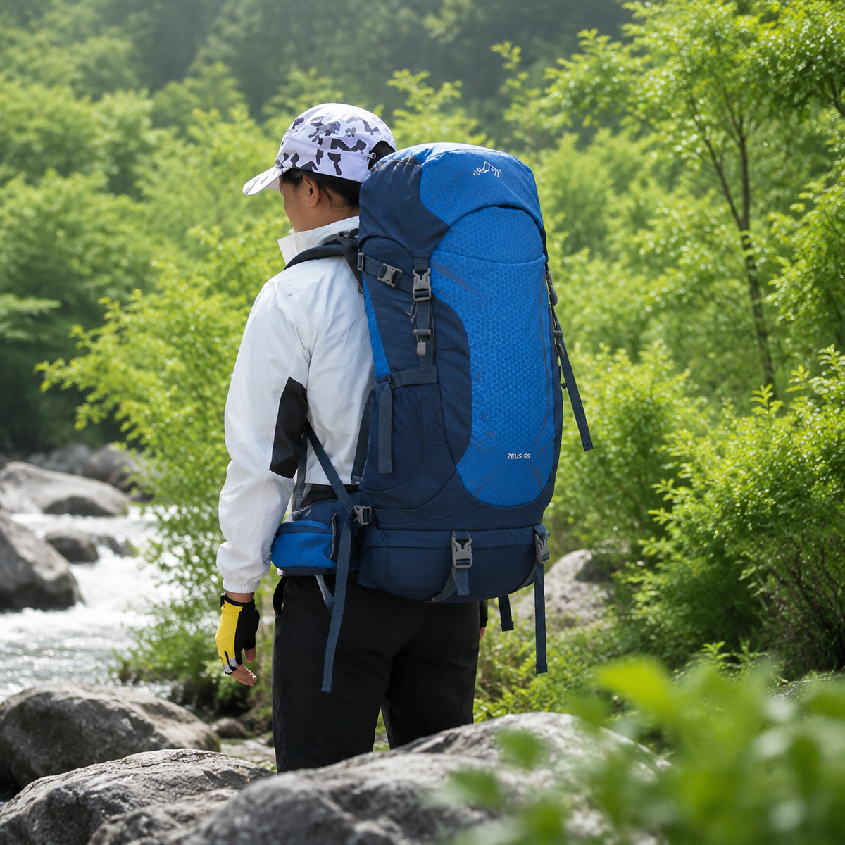 Water Repellent Nylon Hiking Backpack Multi-Day Trekking Rucksack Padded Back