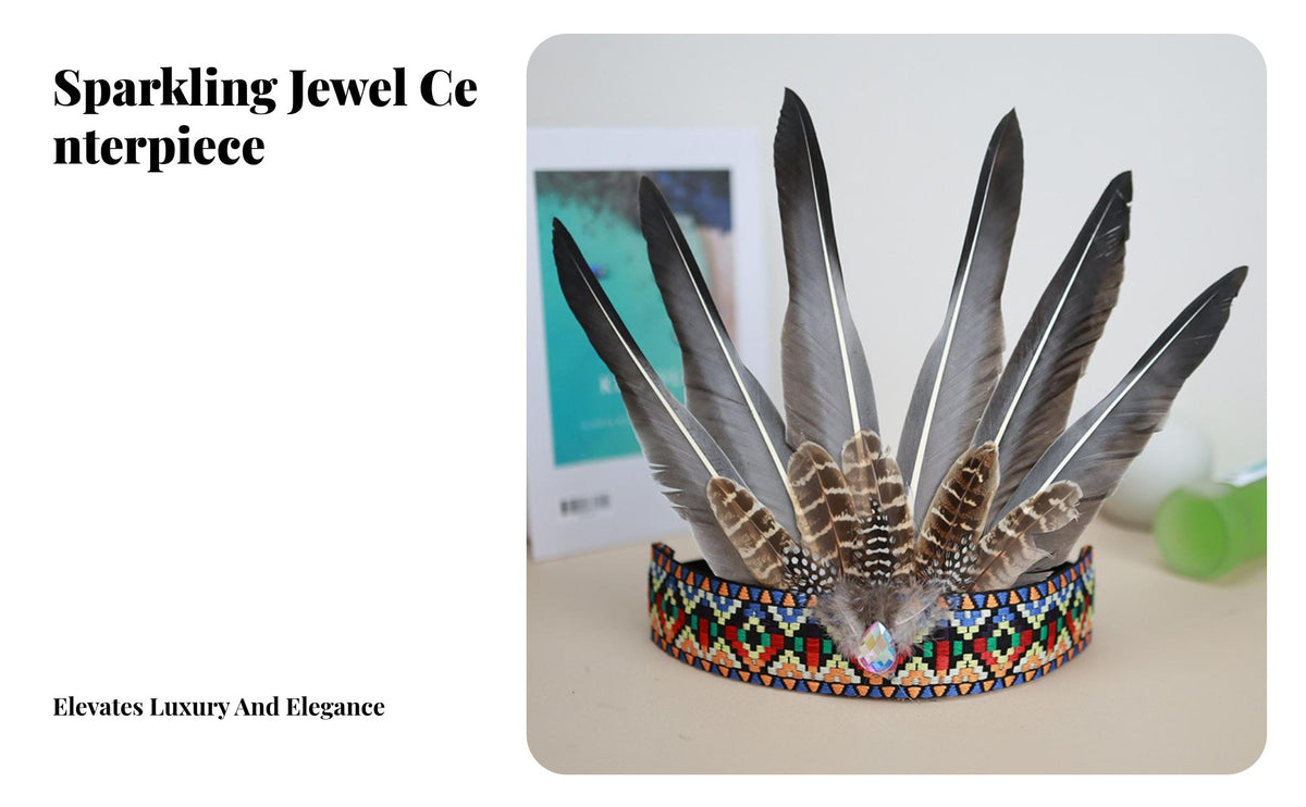 Feather Headdress Feathers Ethnic Feather Headpiece Handmade Bohemian Hair Accessory for Artists, Adults, Themed Events, Festivals, Cosplay