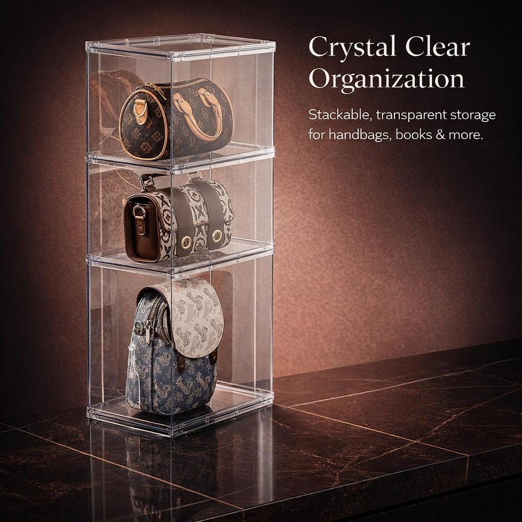 Clear Stackable Storage Organizer with Door, Transparent Container Multi-Layer, Shelf for Minimalist Home