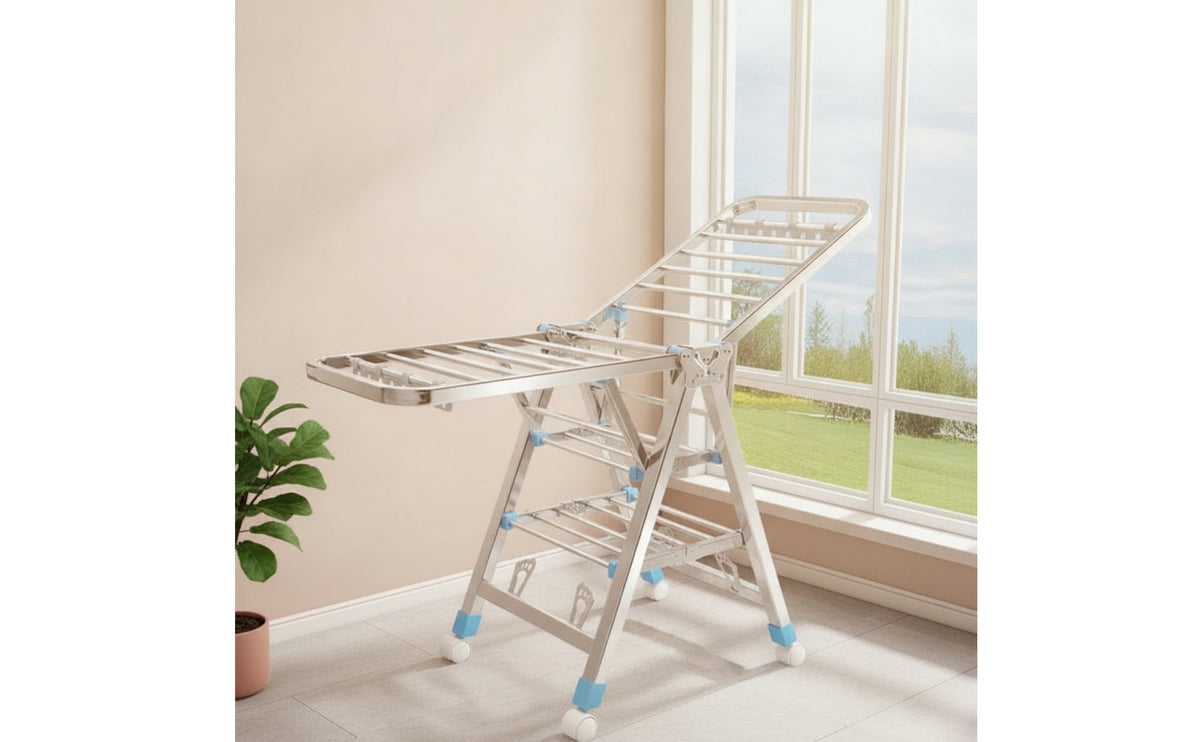Foldable Clothes Drying Rack Floor-Standing Laundry Drying Rack Heavy-Duty Furniture Large-Capacity for Balcony