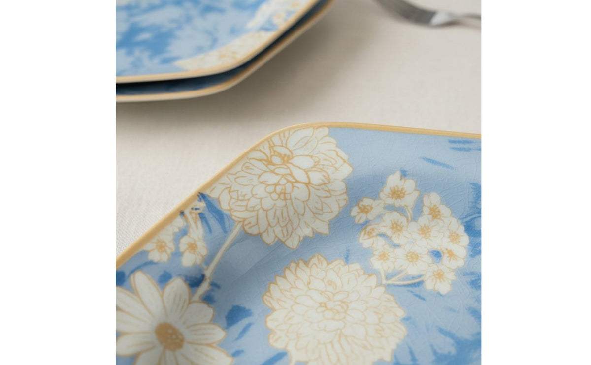 7 Pieces Dinnerware Aesthetic Design Floral Ceramic Dish Set Hand-Painted Underglaze Floral Dinnerware Set for Housewarming, Parties