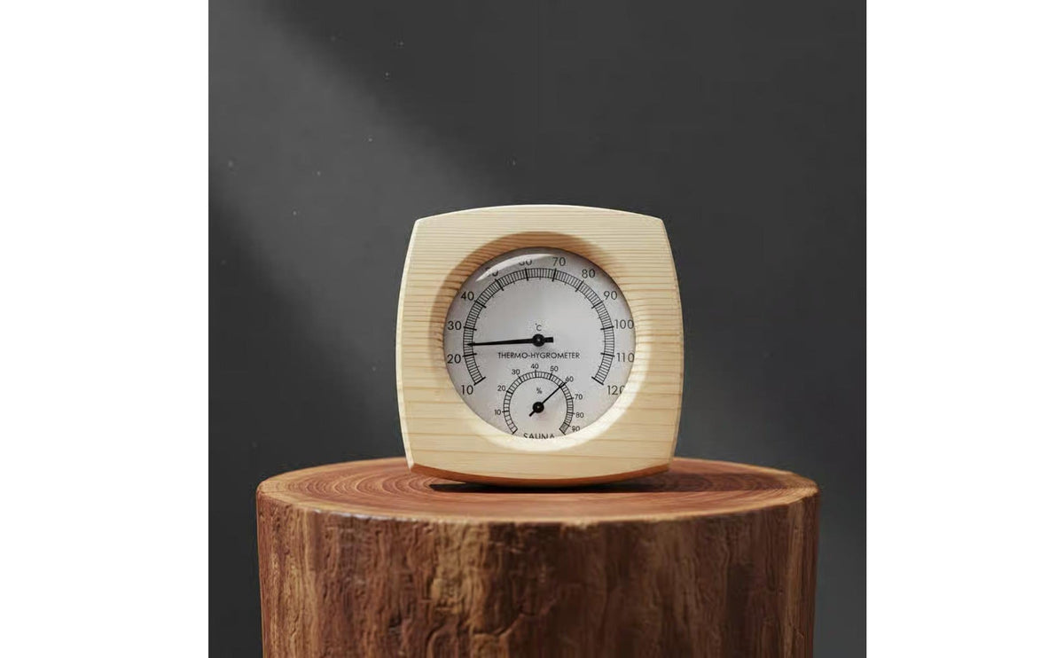 Wooden Sauna Thermal-Hygrometer Heat Resistant 2-in-1 Sauna Thermometer Hygrometer Wood Frame Temperature Humidity Gauge for Steam Room