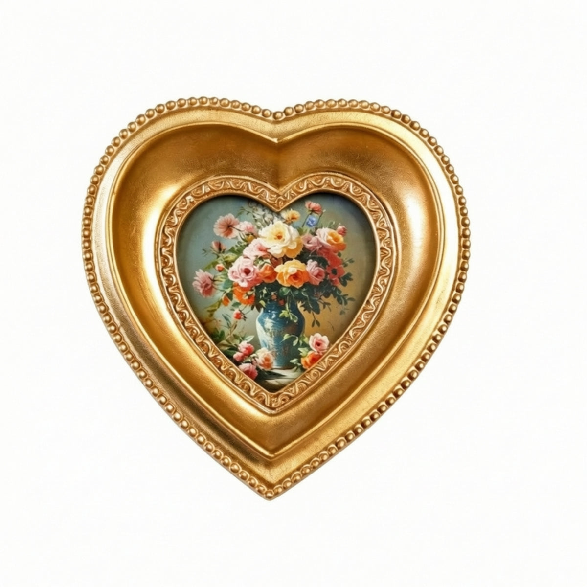 Heart-Shaped Frame with Beaded Edge Gilded Heart Picture Frame Vintage-Style for Wall Decor