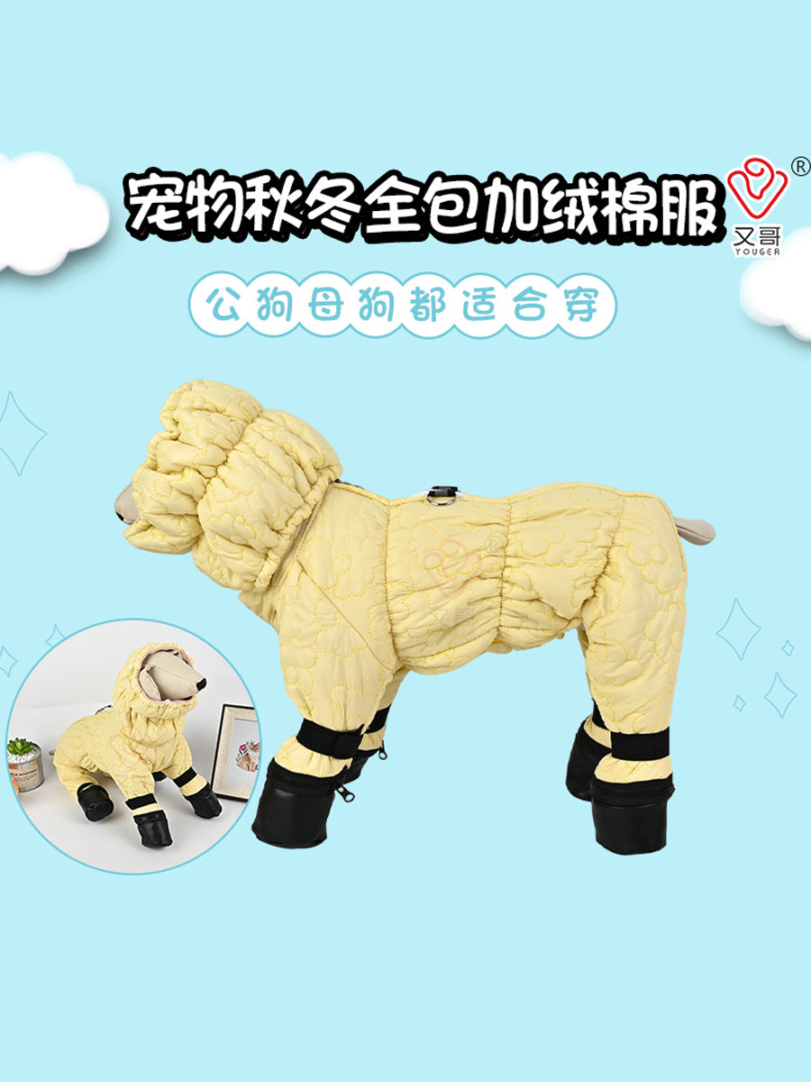 宠物猫狗公母犬秋冬季加绒保暖和全包肚四脚加厚棉衣可牵引服防风