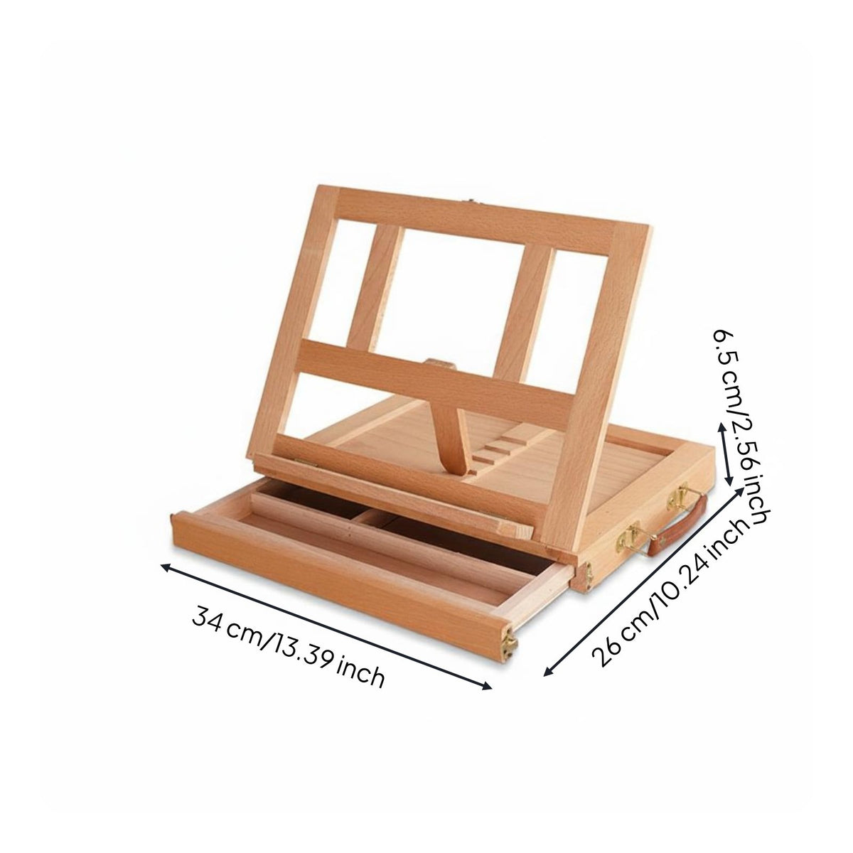 Beech Wood Adjustable Wooden Easel Box Beechwood Portable Painting Box Foldable Portable Desk Easel Leather Carry Handle for Students