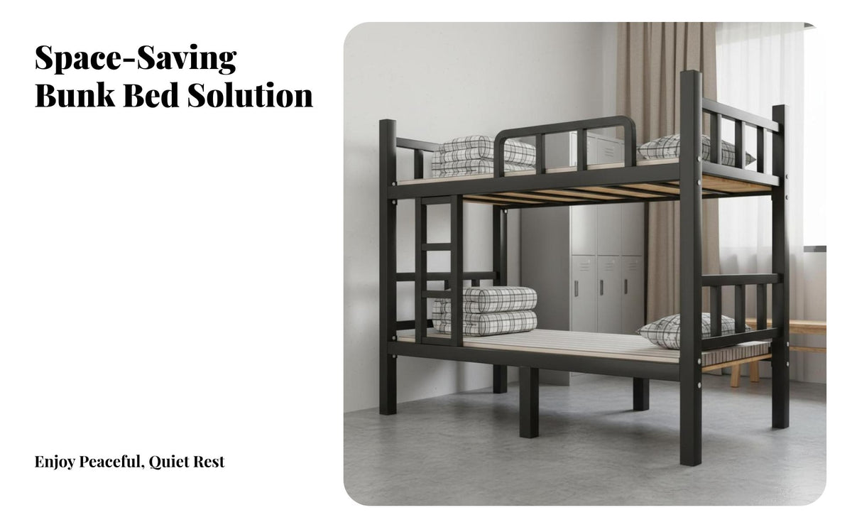 Dormitory Bunk Bed High Load Capacity Metal Frame Bunk Bed Space Saving Bedroom Furniture for Students, Adults, Construction Site Dorm, School, Hostel