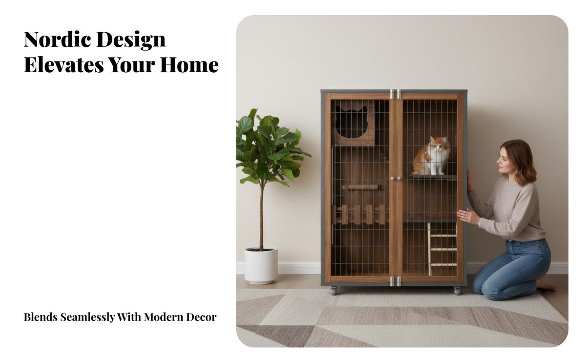 Wooden Cat Villa spacious Large Space Multi-Level Cat Villa Luxury Design Pet Furniture for Indoors, Living Room, Bedroom