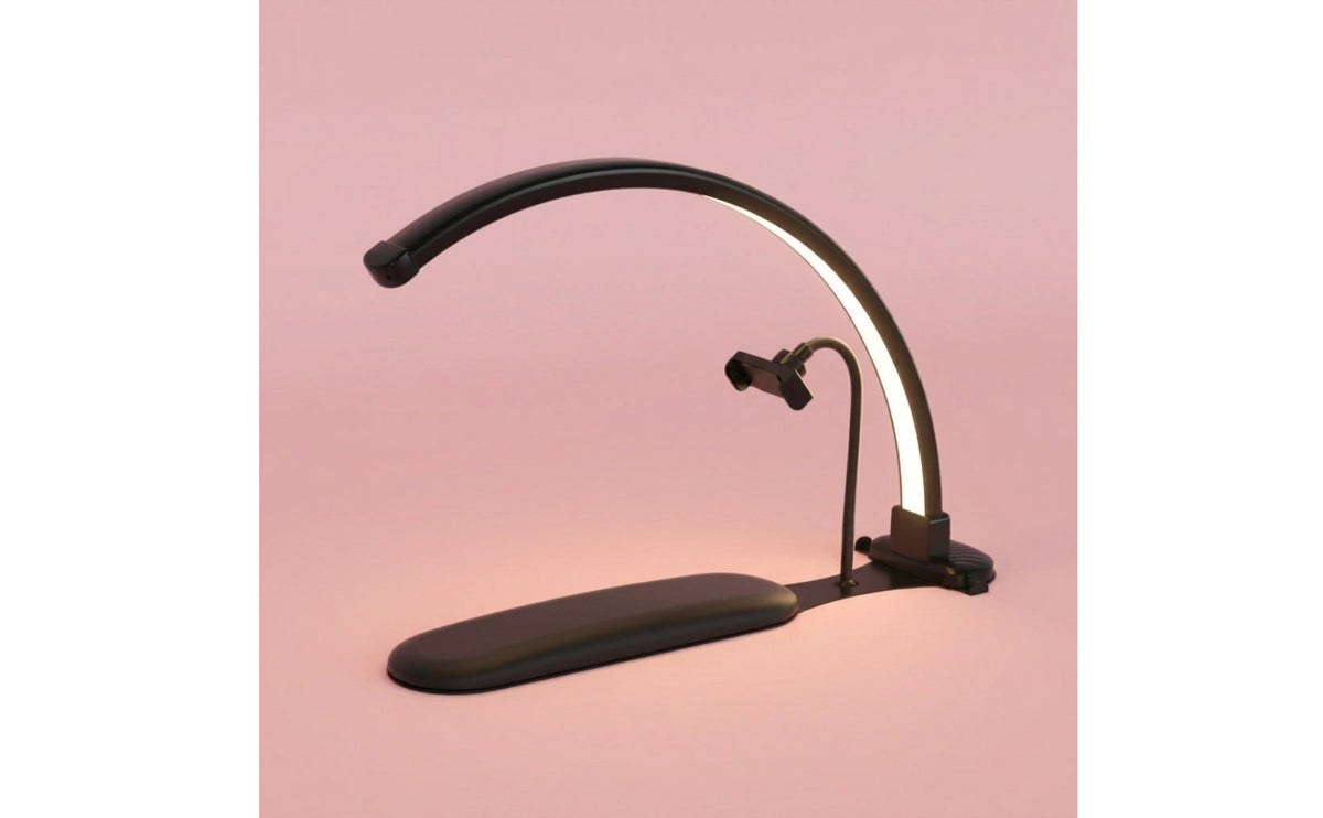 Arc-Shaped-Shaped Semi-Circular Nail Lamp Dimmable Nail Art Lamp with Hand Rest Adjustable Manicure Light with Phone Holder High CRI for Manicurists, Beauty Content Creators, Home Salons
