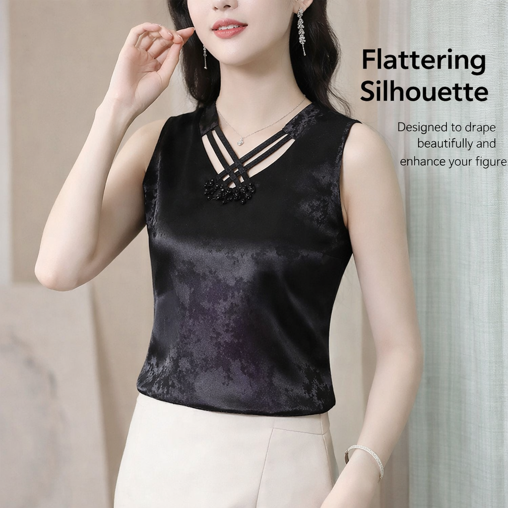 Going Out Top Camisole for Women with V Neck and Loose Fit, Satin Sleeveless Tank for Office Wear, Available in Extended Sizes up to 6XL