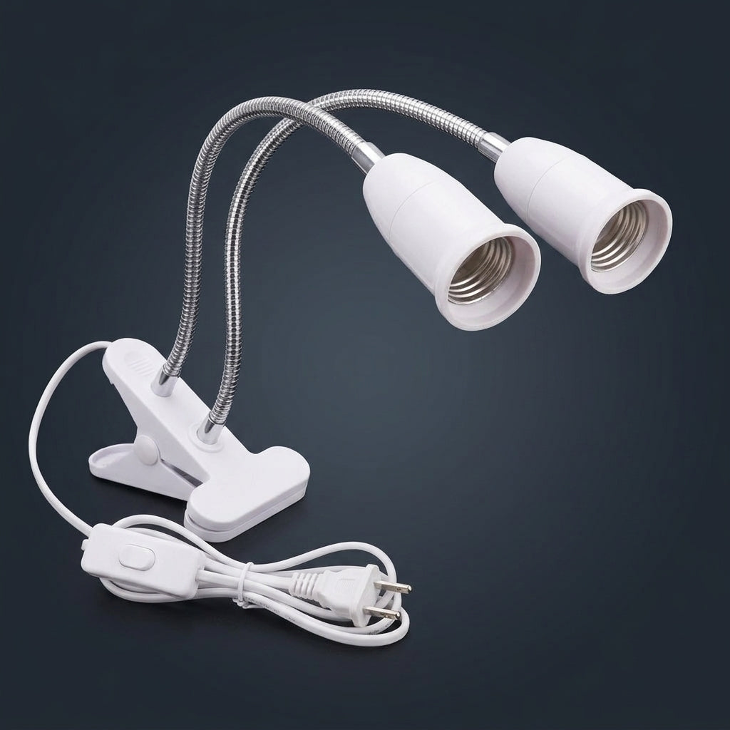 Desk Lamp and Reading Light with Double E27 Lamp Bulb Holder, Grow Light for Indoor Plants and Aquarium, 30cm Flexible Hose