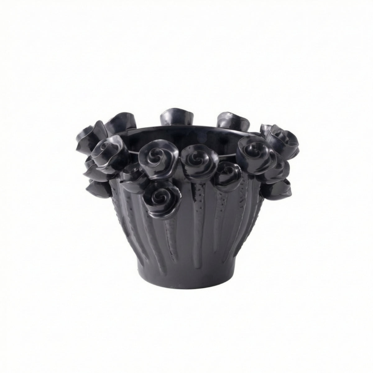 Vase with Floral Relief Asymmetrical Sculptural Vase Matte for Living Room