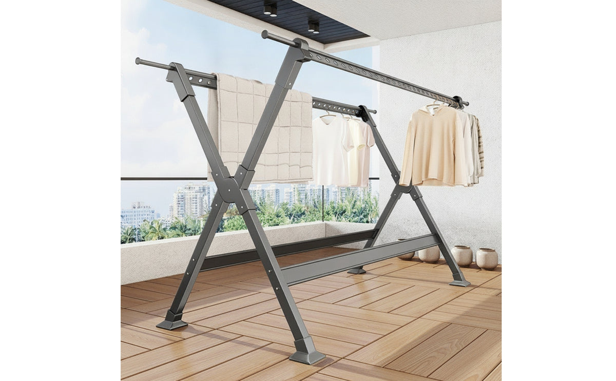 Foldable Clothes Drying Rack Freestanding Drying Rack with Hanging Bar Compact Free-Standing Airer Indoor for Balcony