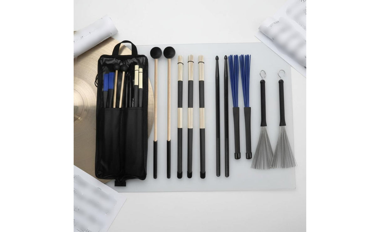 5 Pairs Drumstick and Brush Set Drumstick Bag Set Large Capacity Percussion Assortment Bundle for Beginners, Live Performance