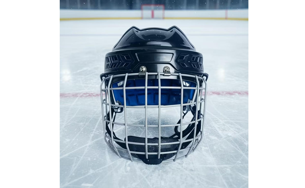 Hockey Helmet with Face Guard Cage Impact-Absorbing Full Face Hockey Helmet Hard Shell for Skaters, Rink