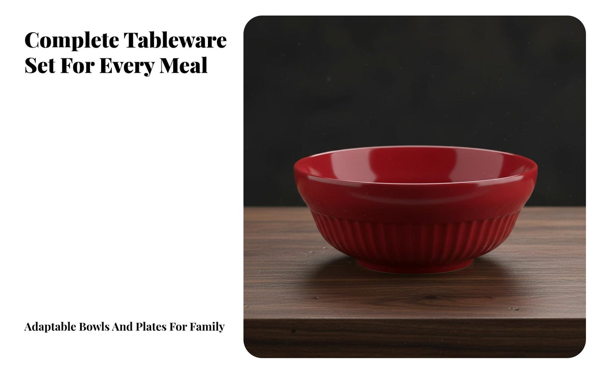 Red Festive Dinnerware Set, Ceramic Bowls & Plates, Modern Minimalist Tableware for Home