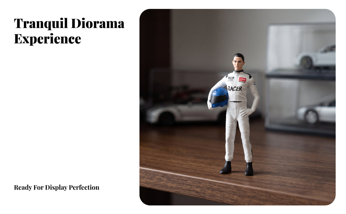 Hand-Painted Driver Figurine | Realistic Motorsport Look, Miniature Driver with Helmet, for Model Car Scene