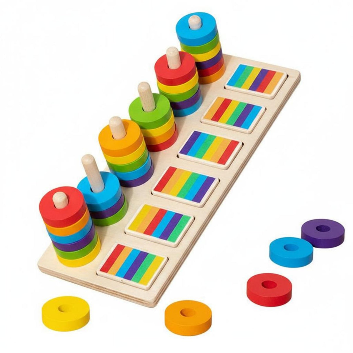 Improves Fine Movement Skills Wooden Color Matching Game Educational Fun Hoop Stacking Pillar Toy Promotes Hand-Eye Coordination