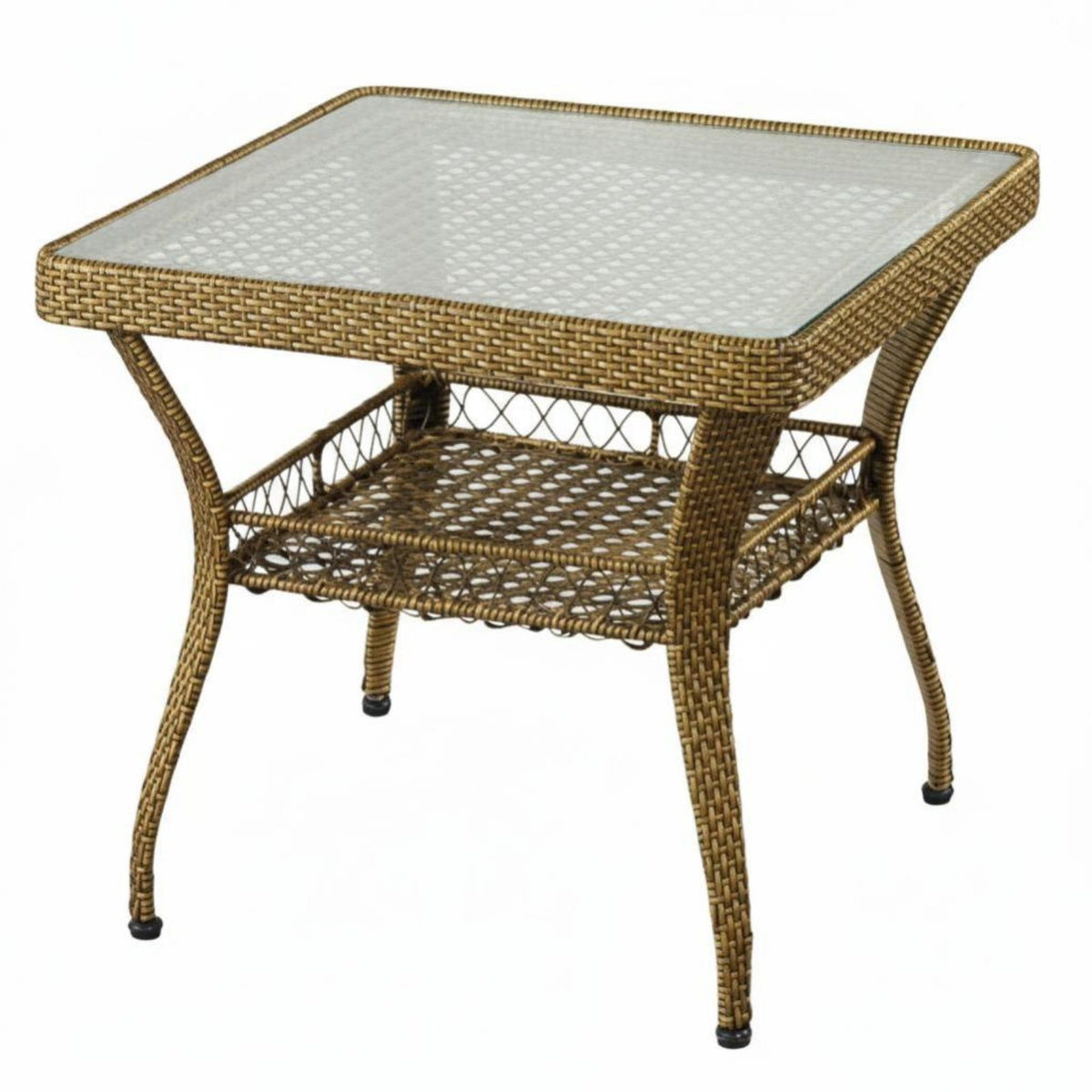 Minimalist Design Square Woven End Table with Glass Top Space-Saving Wicker Stand with Glass Top Weather-Resistant exteriordoor Furniture Easy to Clean for Apartment Dwellers, Homeowners, Adults, Balcony, Patio, Garden, Teahouse