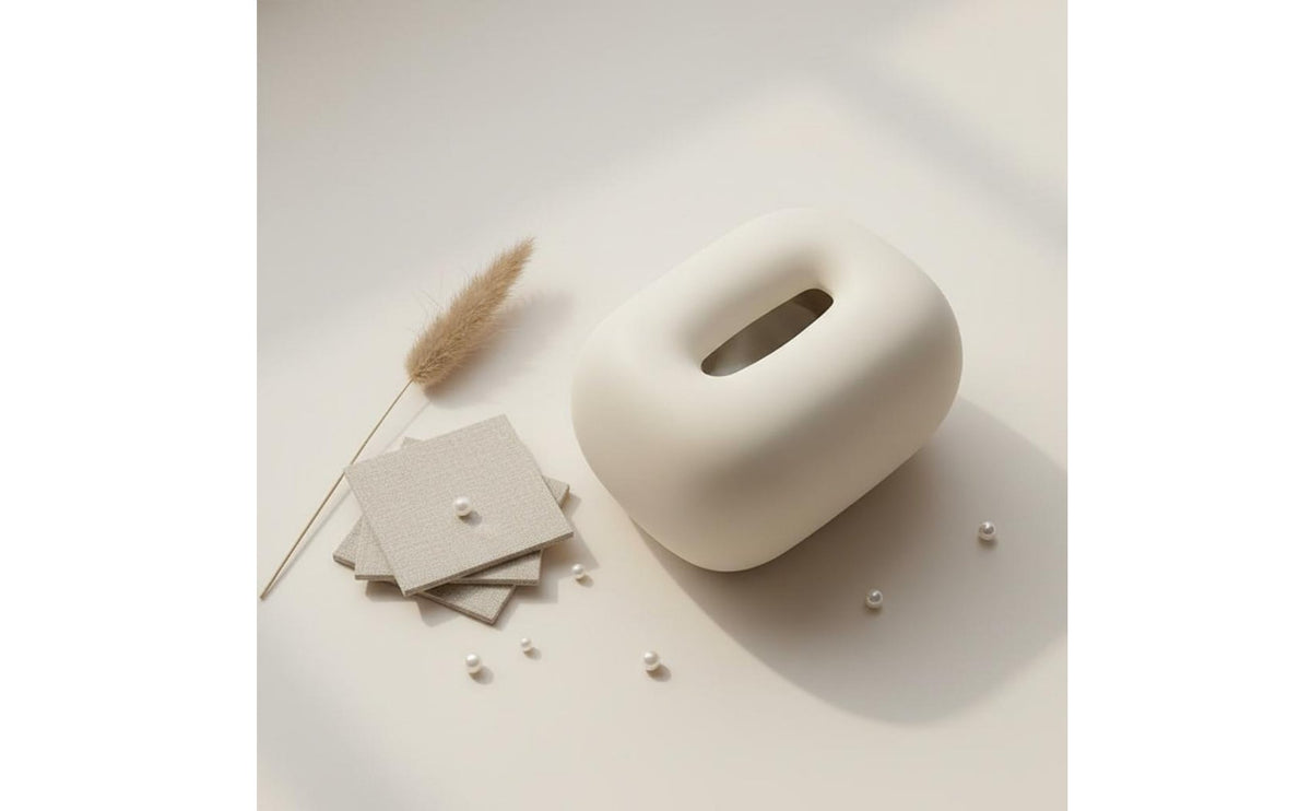 Minimalist Design Ceramic Tissue Box Sleek Finish Cream Ceramic Tissue Box Easy to Clean for Living Room, Tea Table