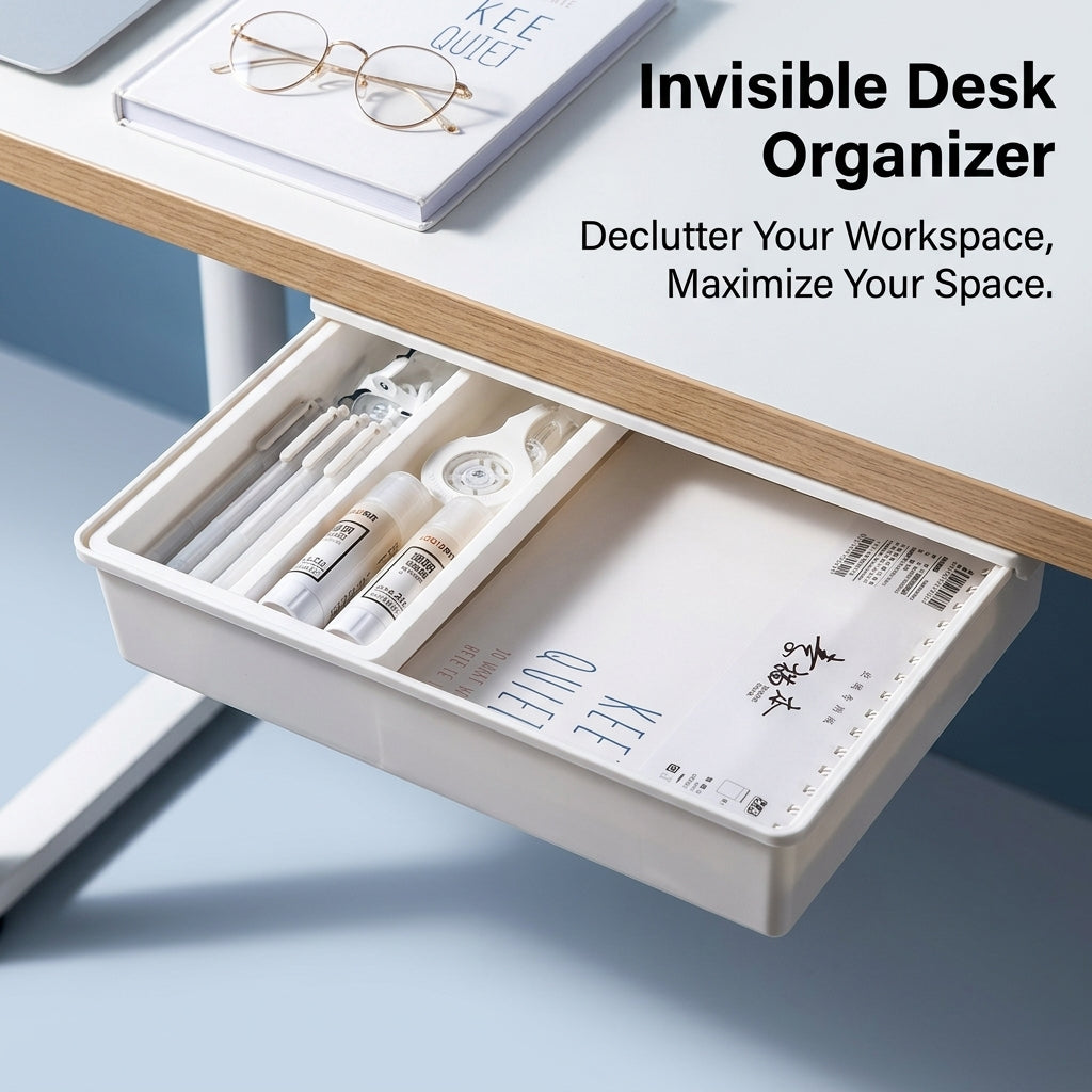 Desk Storage Drawer Organizer with Movable Divider, Self Under Drawers for Office Slide Out Tray for Workspace Organization