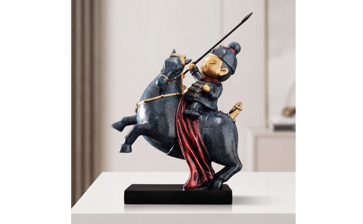 Equestrian Fighter Sculpture Horse Statue Decorative Knight Statue with Horse Historical Decor for Collectors, History Buffs, Bookshelf