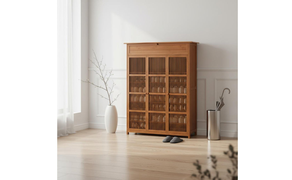 New Chinese Design Entryway Shoe Storage Bench Large Capacity Shoe Cabinet with Bench Cushioned Seat Household Furniture for Hallway, Mudroom