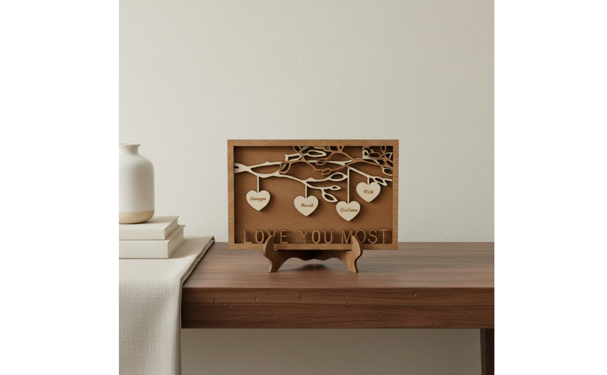 Heart Name Tree Ornament Keepsake Engraved Family Name Sign for Desktop, Parents