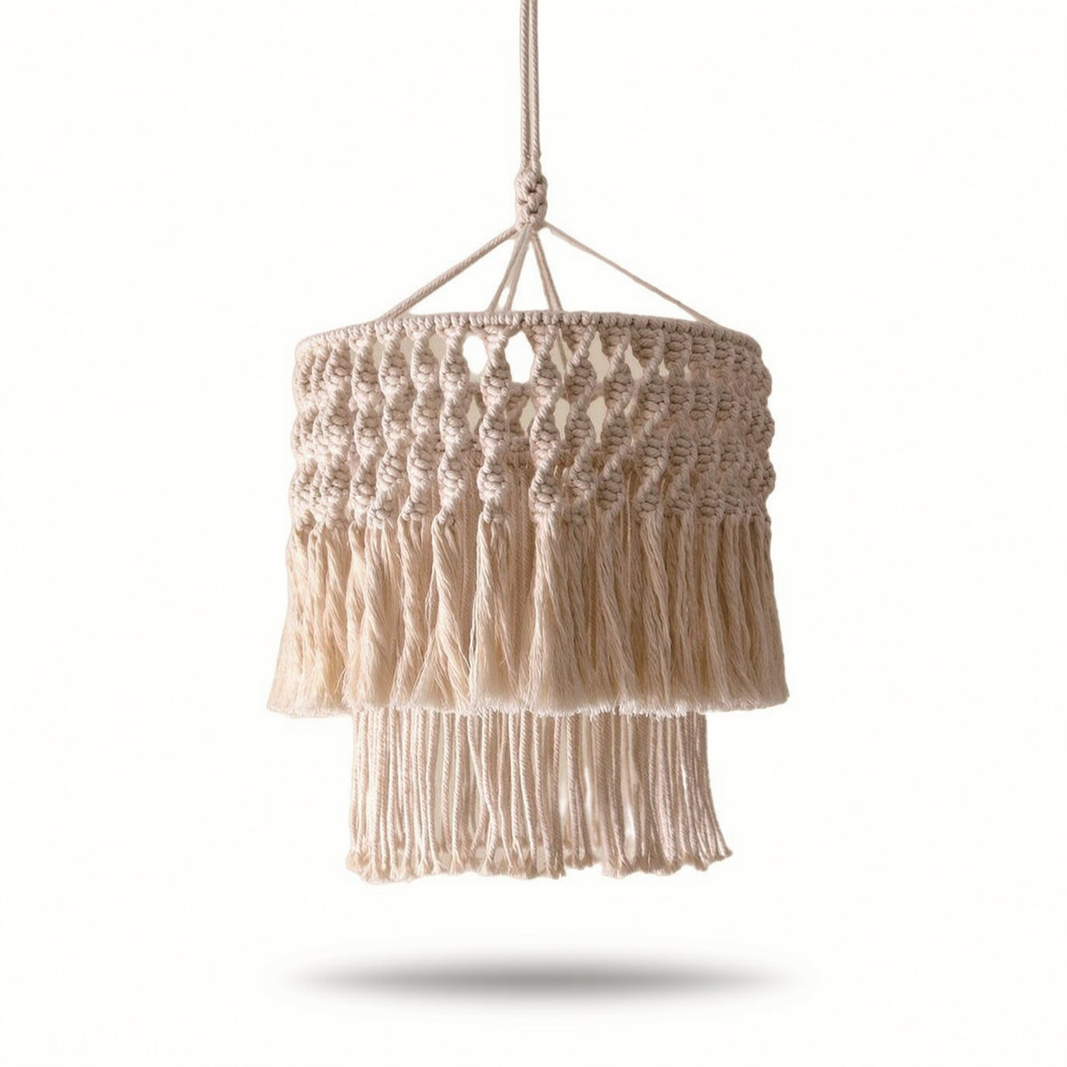 Handmade Pendant Lampshade with Fringe Woven Macrame Lampshade Knotted Bohemian Hanging Lamp Natural for Bedroom
