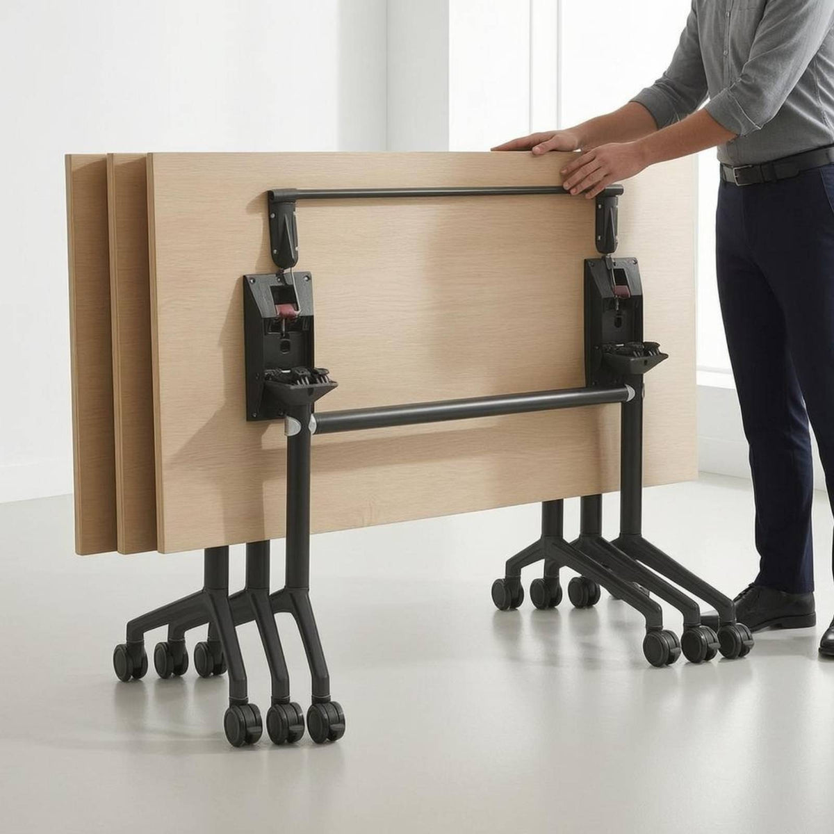 Folding Conference Table Metal Frame Mobile Folding Table Space Saving for Training Room