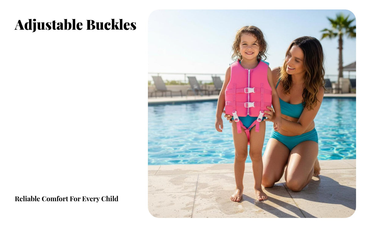 Adjustable Straps Kids Life Jacket Sleeveless Design Children's Swim Vest Lightweight for Toddlers, Swimming, Beach, Boating