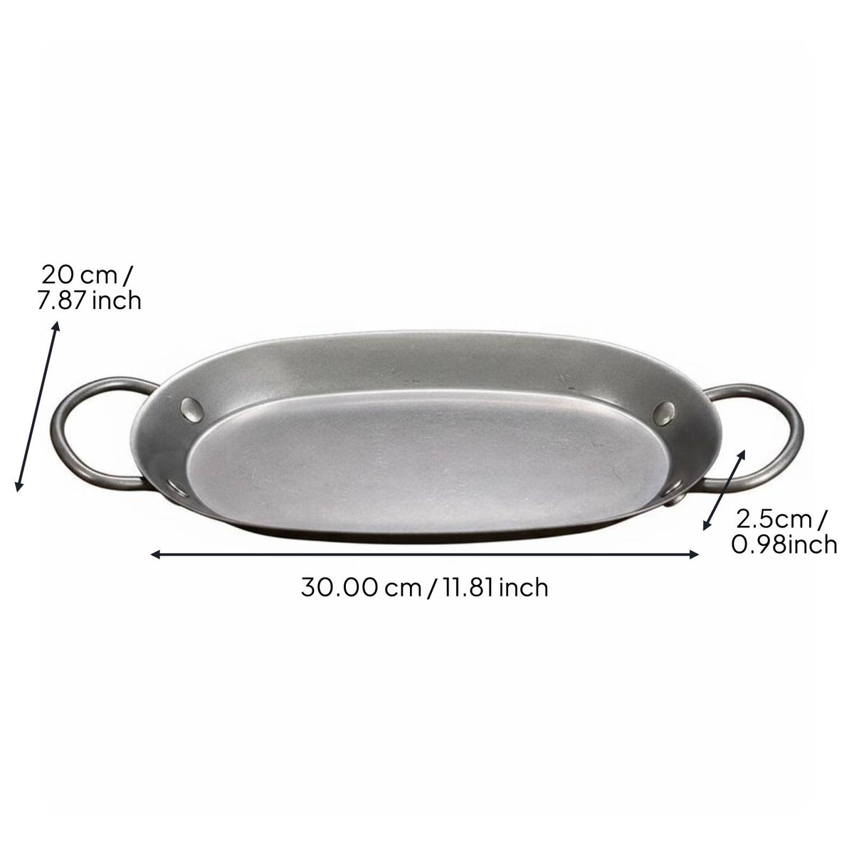 Oval Handled Serving Tray Stainless Steel Plate Easy to Clean Industrial Snack Platter for Cafe, Party