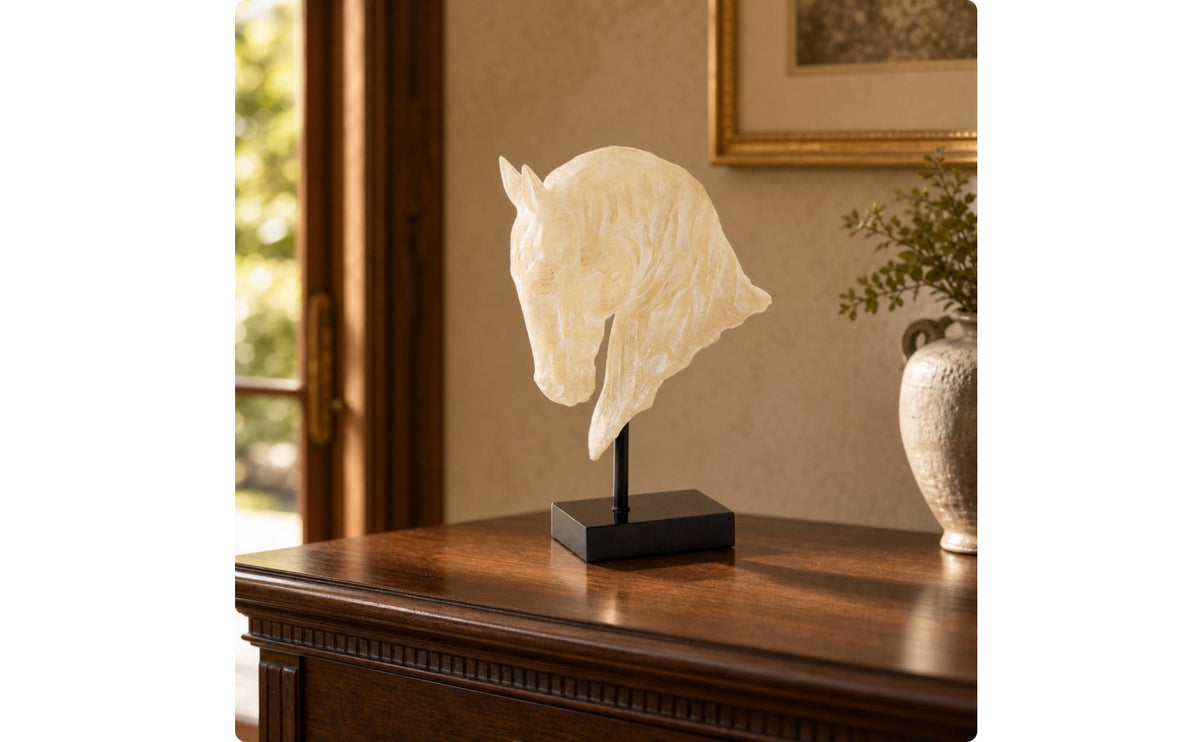 Horse Head Sculpture Imitation-Jade Horse Head Statue Translucent Sculpture with Base for Home Decor Enthusiasts, Art Collectors, Office, Entryway
