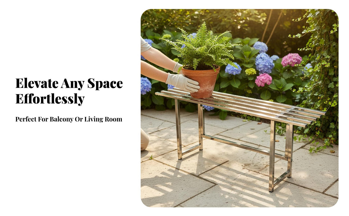 Floor-Standing Single-Tier Slatted Bench Rust-Proof Plant Stand Rustproof Storage Rack Strong Load-Bearing for Gardeners, Homeowners, Balcony, Living Room, Patio, Greenhouse
