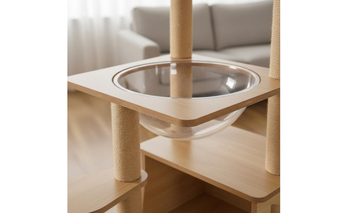 Stable and Sturdy Feline Tree with Scratching Posts Clear Capsule Bed Multi-Level Feline Tree Pet Furniture for Cats, Kittens, Indoor
