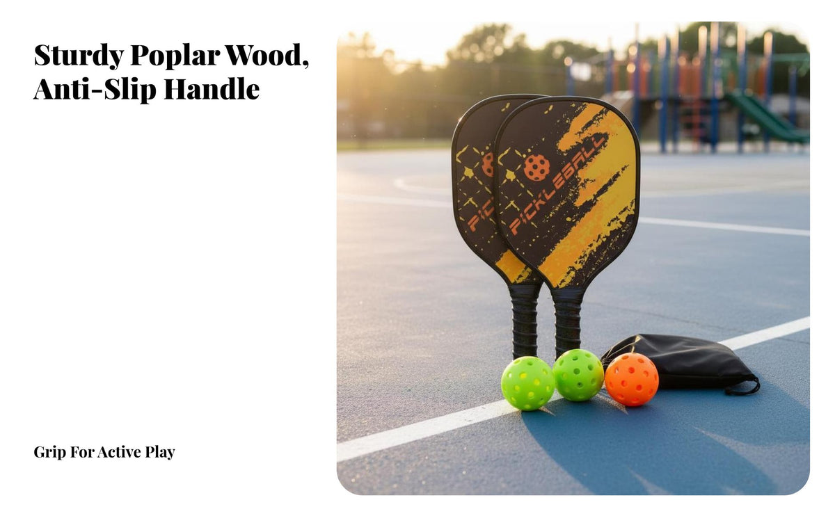 Wooden Paddleball Rackets Poplar Wood Pickleball Starter Kit Comfort Grip Athletic Gear for Beginners, Family, Outdoor, Backyard, Park