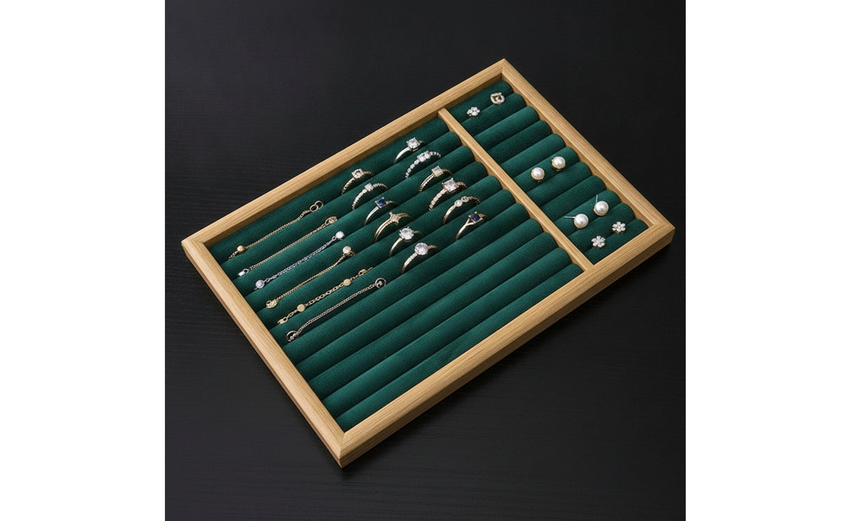 Band Organizer Tray with Slots Rectangular Band Tray with Wooden Frame Multi-Slot Elegant for Collectors, Dresser