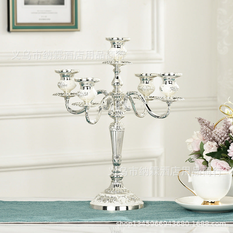 Five-Head Gold and Silver Plated Metal Alloy European Style Candle Holder for Home, Hotel, KTV Classic