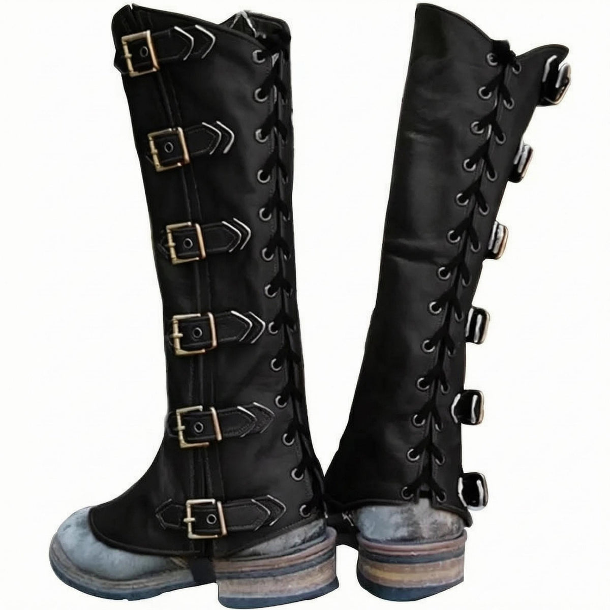 Metal Eyelets Viking Boot Covers Buckles Medieval Boot Covers Stacked Heel Leg Gaiters Calf-High