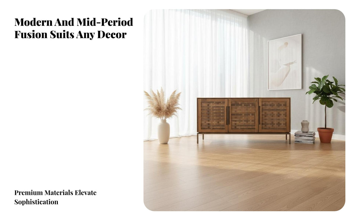 Dining Room Buffet Versatile Wood Sideboard Sturdy Build Mid-Period Modern Credenza for Interior Design Enthusiasts, Families, Hallway, Home Office