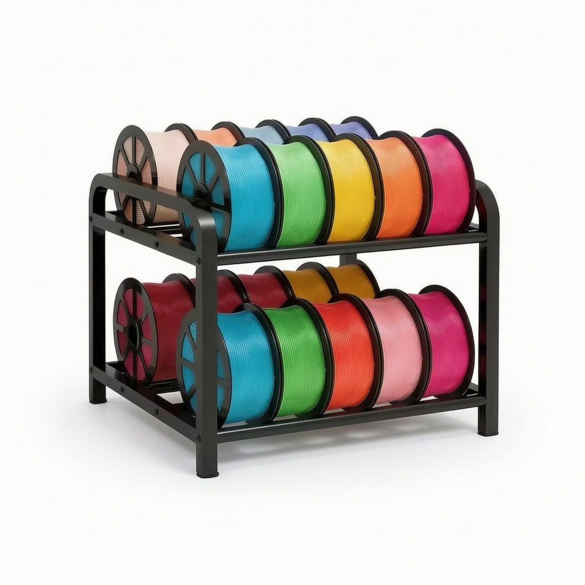 Large Capacity 3D Printer Filament Storage Rack Desktop 2-Tier Filament Storage Rack Open-Frame 2-Tier Metal Spool Holder Compact for Makers